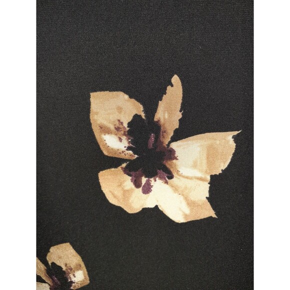 TOMMY HILFIGER Size 10 A-Line Dress Black Brown Floral 3/4 Sleeve Stretch Knit - Picture 4 of 7